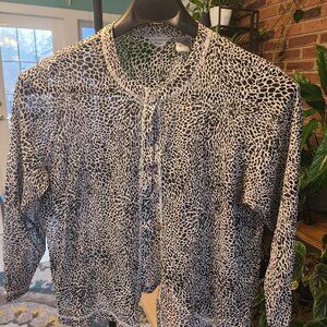 Laura Ashley long sleeve blouse with a black and white leopard print